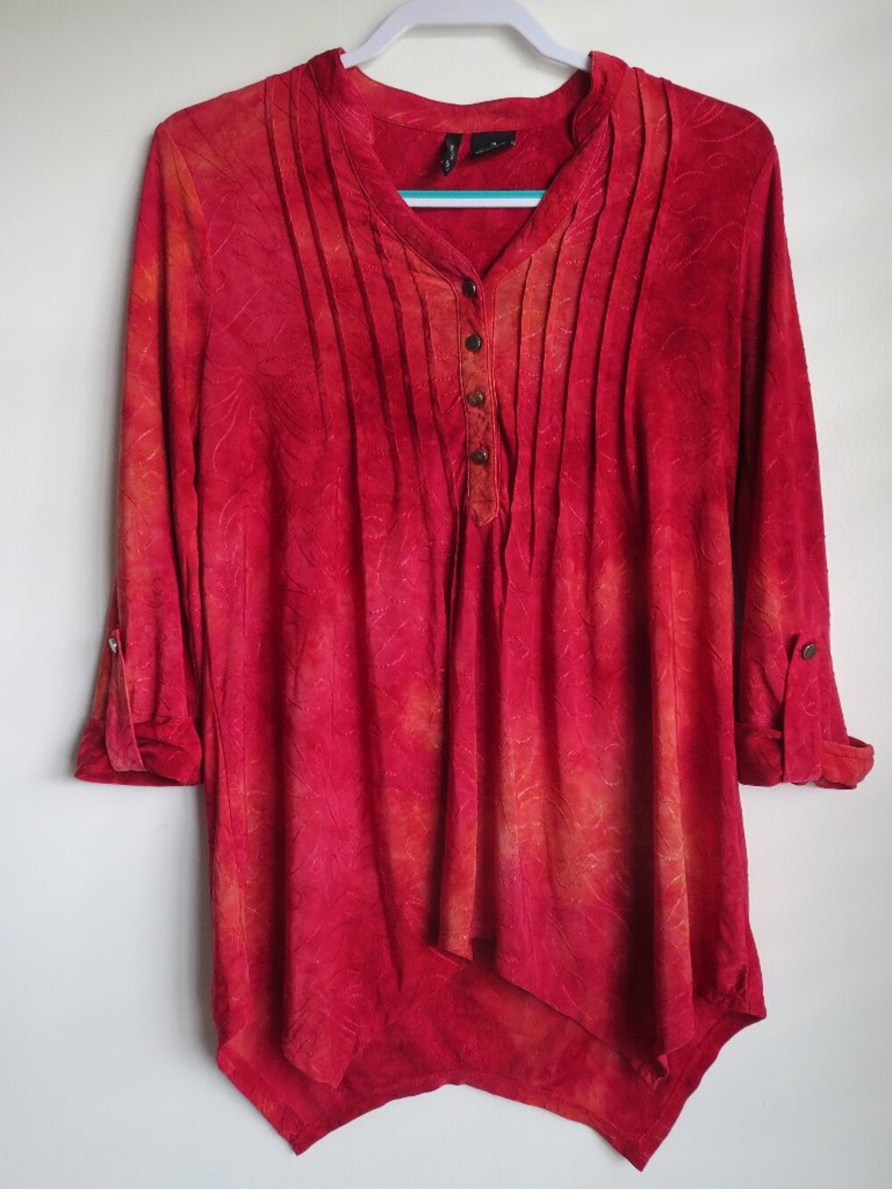 New Directions Red Floral Tunic Blouse Size M